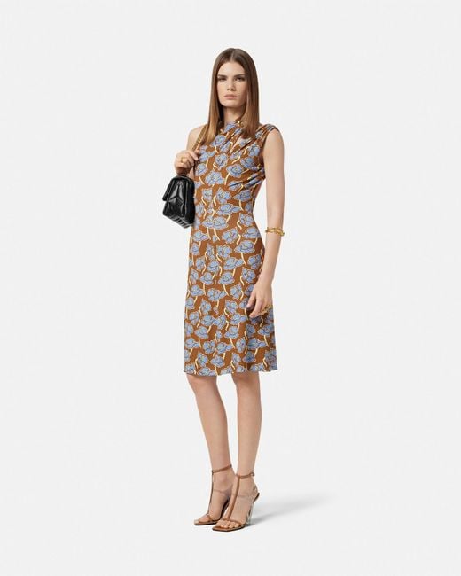 Vestido Poppies Midi Asimétrico Versace de color White