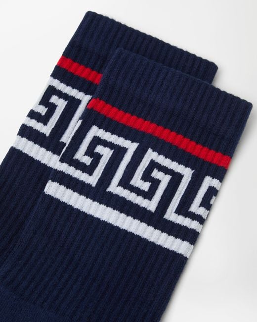 Versace Blue Cotton Ribbed Socks for men
