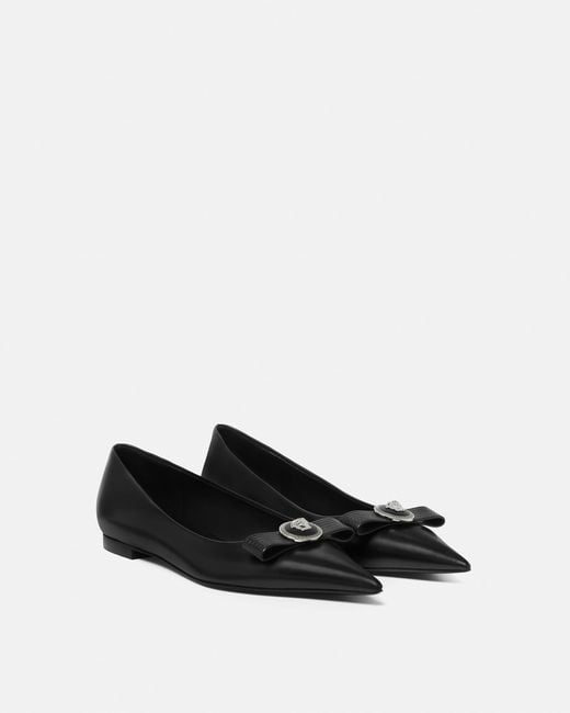 Versace White Gianni Ribbon Leather Ballerinas