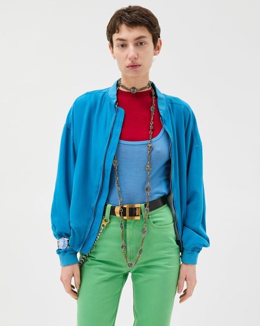 Versace Blue Silk Poplin Zip Blouson