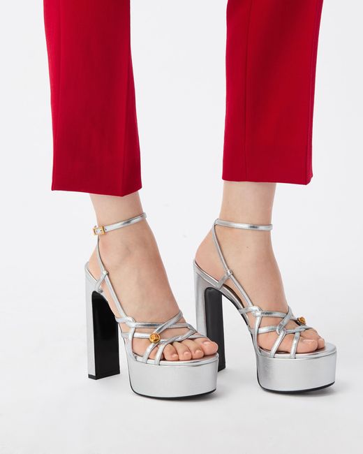 Versace White Valentina Metallic Platform Sandals 140 Mm