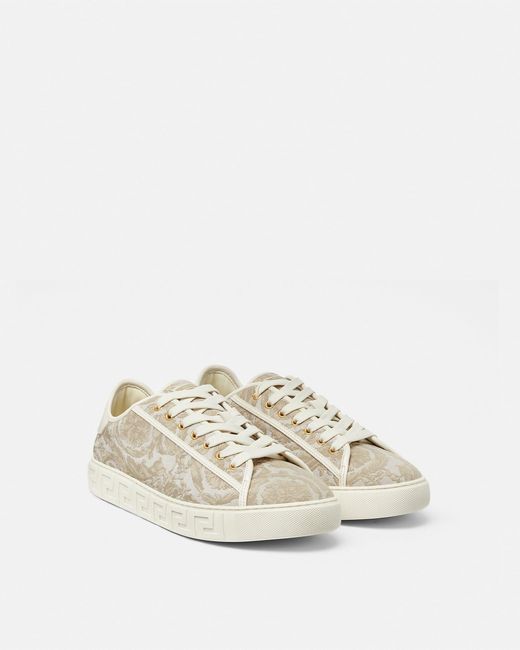 Versace White Greca Jacquard Canvas Sneakers for men