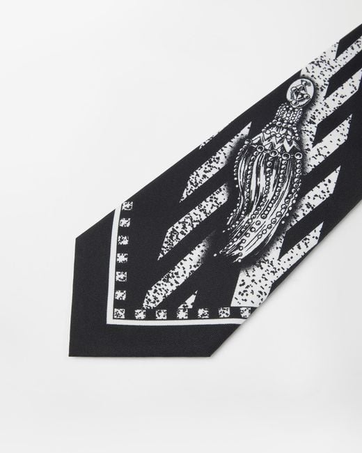 Versace White Printed Silk Twill Tie for men