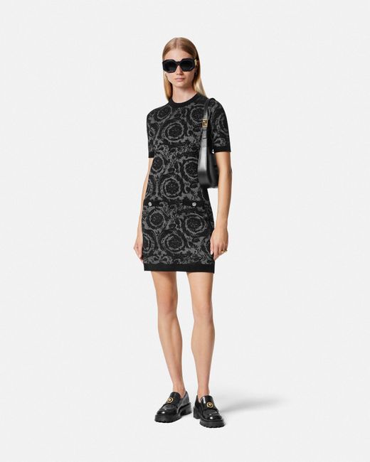 Versace Black Barocco Chenille Knit Mini Dress