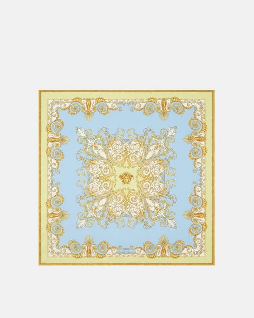 Versace Blue Printed Silk Twill Scarf 90 Cm