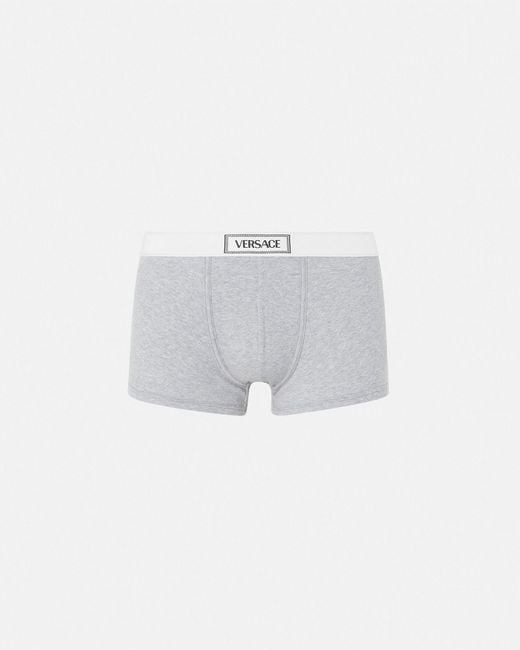 Versace White 90s Logo Ribbed Trunks for men