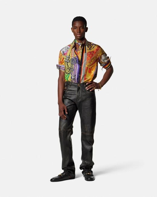 Versace Black Distressed Leather Pants for men