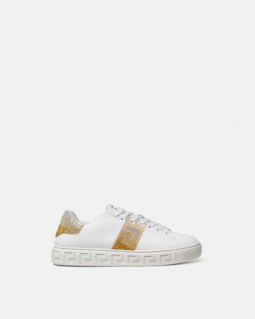 Versace White Greca Embellished Nylon Sneakers
