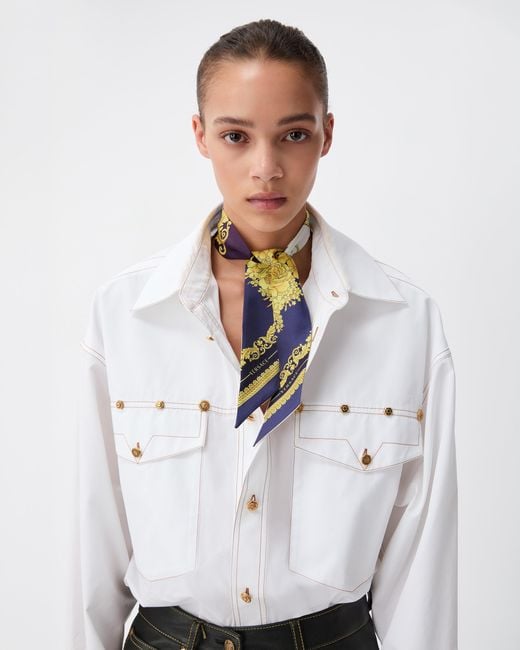Versace White Printed Silk Twill Ribbon