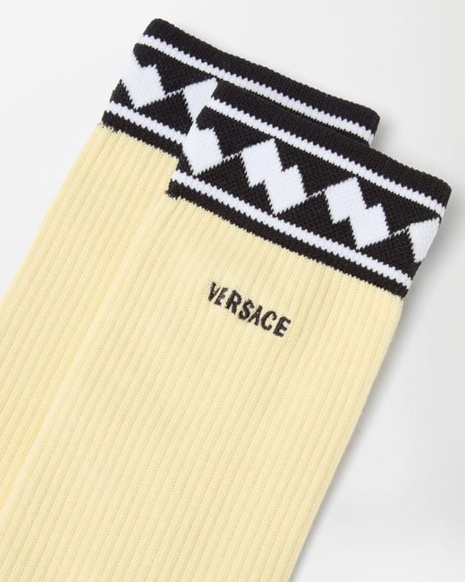 Versace White Embroidered Cotton Ribbed Socks