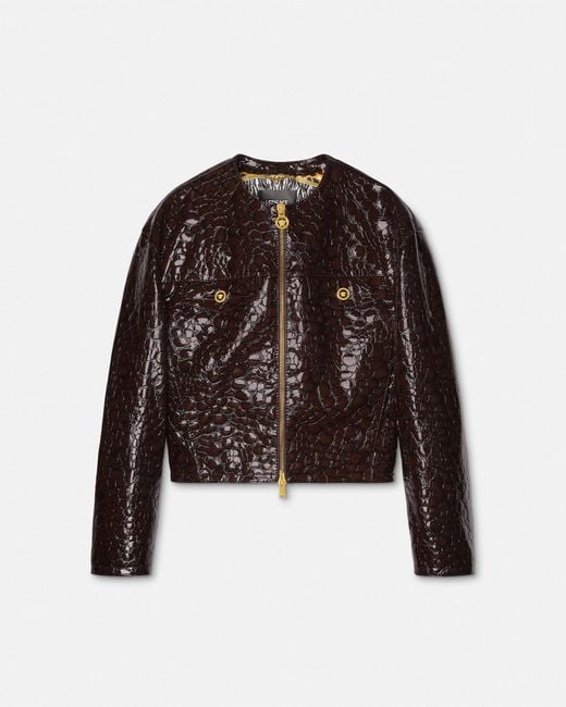 Versace Brown Croc-Effect Patent Leather Jacket for men