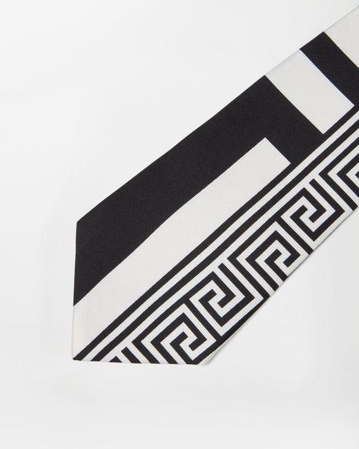 Versace White Printed Silk Twill Tie for men