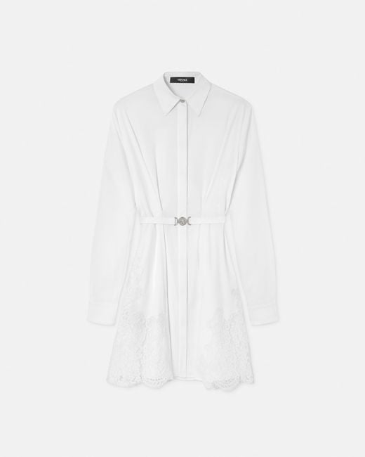 Versace White Lace-Trim Cotton-Poplin Mini Shirt Dress