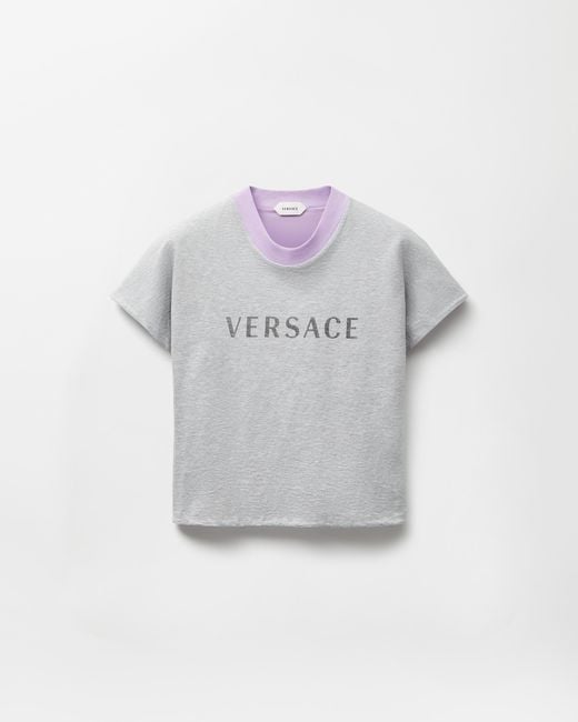 Versace Gray Printed Stretch Cotton-Jersey T-Shirt