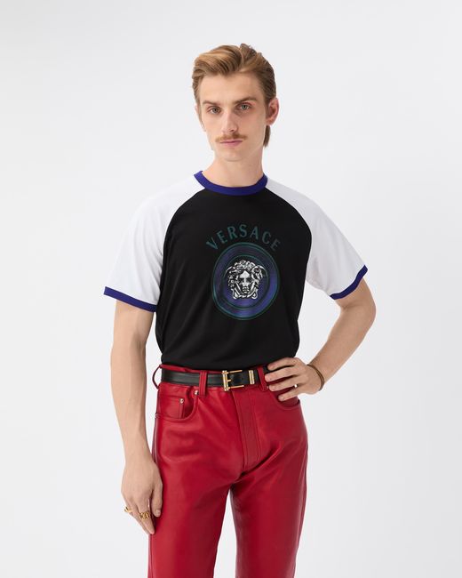 Versace Blue Printed Cotton-Jersey Regular T-Shirt for men