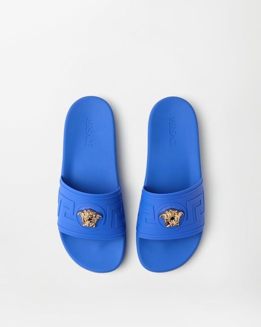 Versace Blue La Medusa Rubber Sliders for men