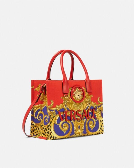Versace Red Cheetah Barocco La Medusa Small Tote Bag