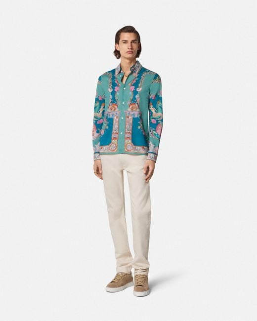 Versace Blue Coral Theatre Cotton Shirt for men