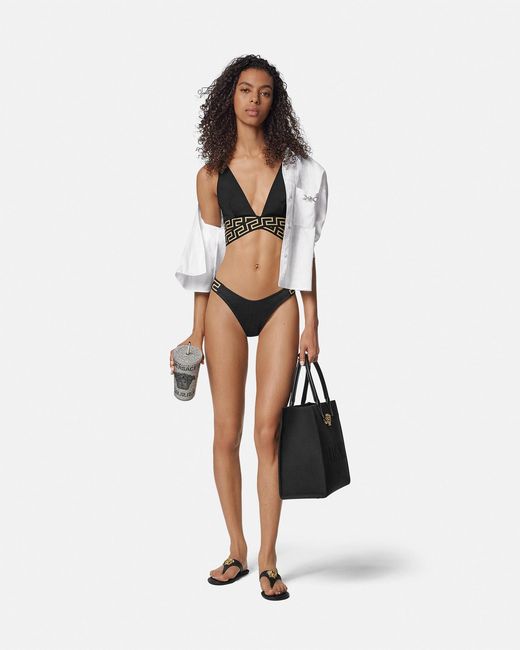 Versace Black Jacquard Triangle Bikini Top
