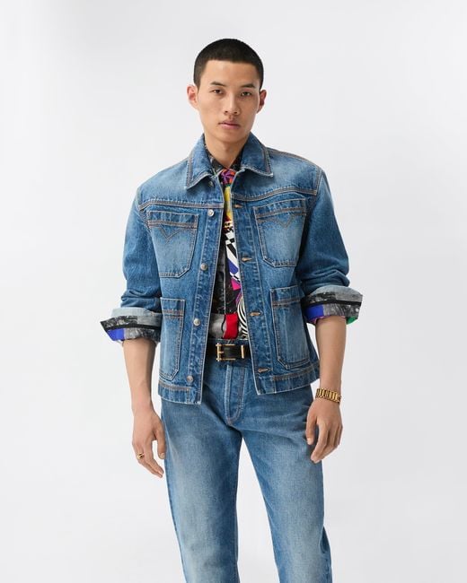 Versace Blue Straight Jeans for men