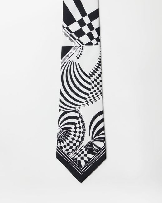 Versace White Printed Silk Twill Tie for men