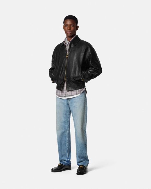 Versace Black Python-Effect Leather Blouson for men