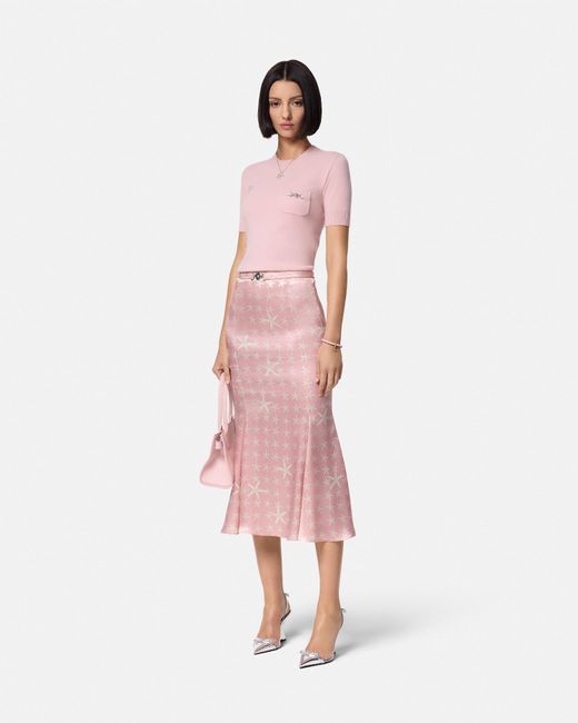Versace Pink Stella Marina Flowing Silk Midi Skirt