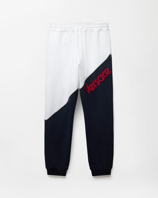 Versace Blue Embroidered Cotton Sweatpants for men