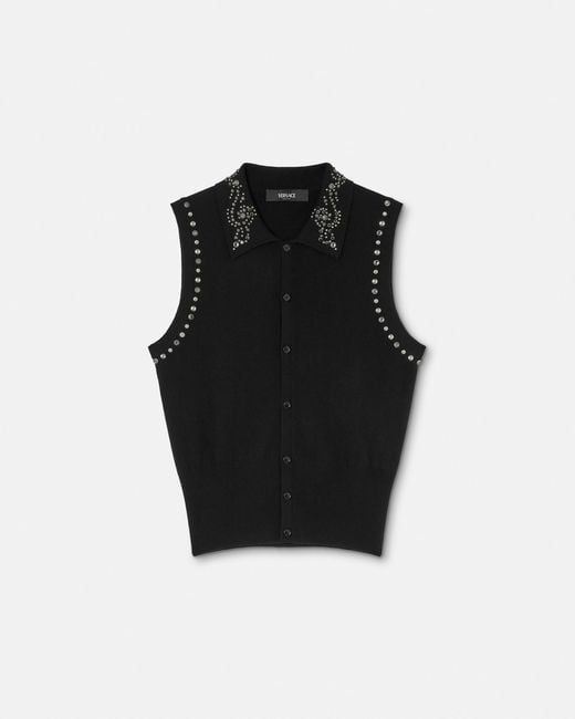 Versace Black Embellished Cashmere-Blend Knit Vest for men