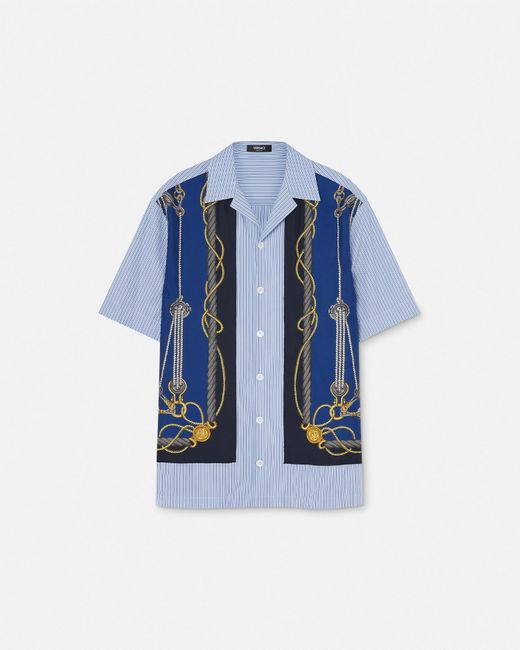 Versace Blue Nautical Striped Shirt for men