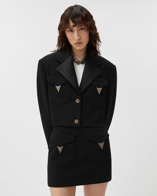 Versace Black Wool Crop Blazer