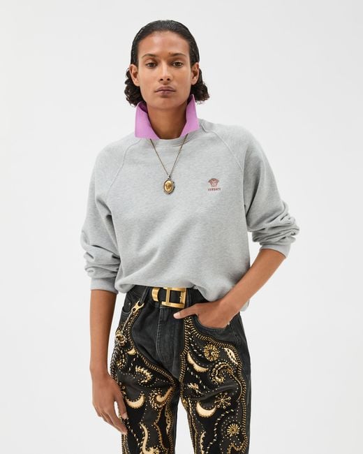 Versace Gray Embroidered Cotton-Jersey Sweatshirt