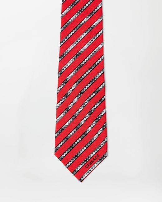 Versace Red Greca-Pattern Diagonal-Stripe Tie for men