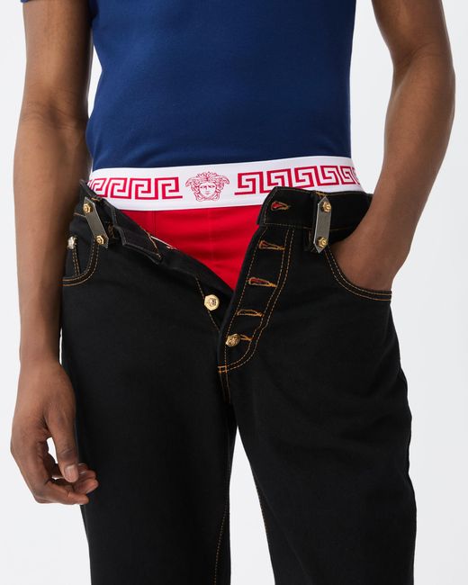 Versace Red Cotton-Jersey Long Trunks for men
