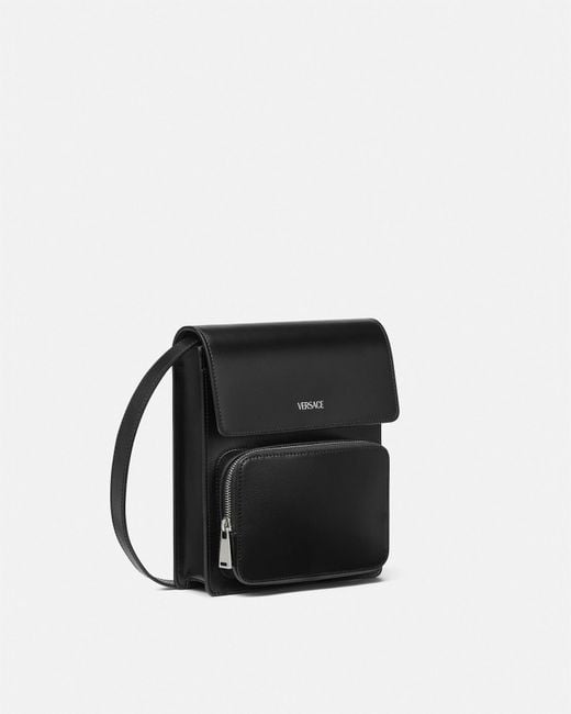Versace Black Leather Crossbody Cargo Bag for men
