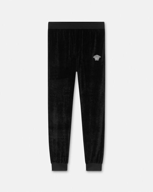 Versace Black Embroidered Chenille Sweatpants for men
