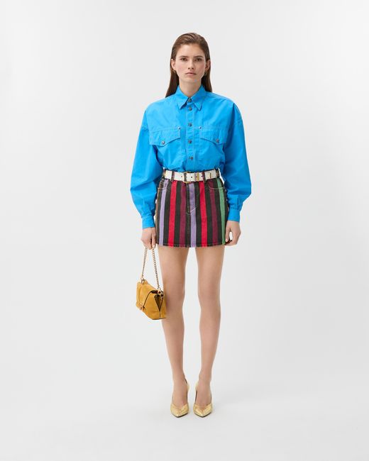 Versace Multicolor Striped Denim Miniskirt