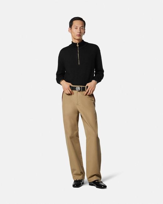 Versace Black Wool-Blend Half-Zip Knit Sweater for men