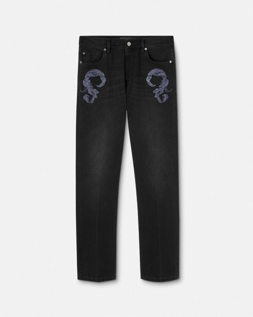 Versace Black Regular Fit Barocco Jeans for men
