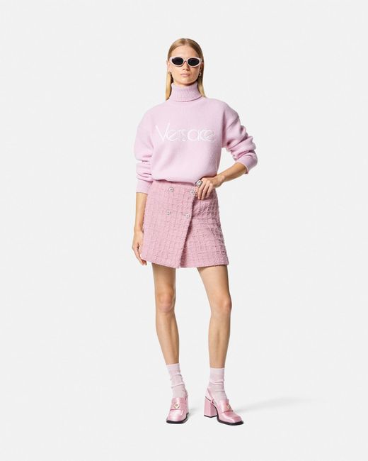 Versace Pink Heritage Tweed Wrap Mini Skirt
