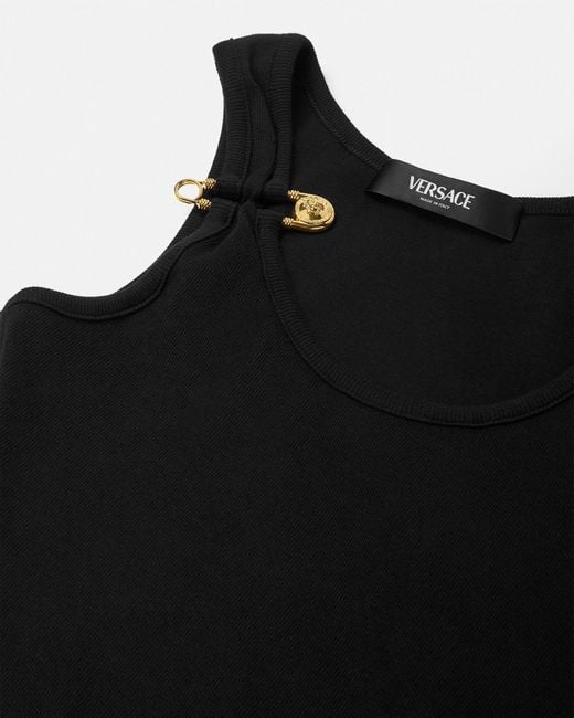 Vestido Drapeado De Punto Safety Pin Versace de color Black