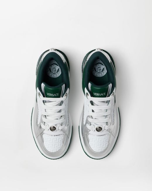 Versace White Biggie Basket Metallic Nappa Sneakers for men