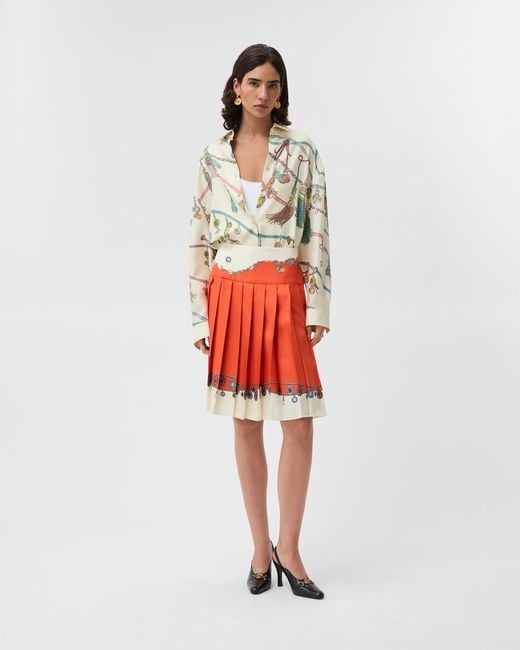 Versace Red Printed Twill Silk Midi Skirt