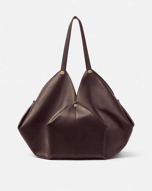 Versace Brown Protea Large Nappa Shoulder Bag