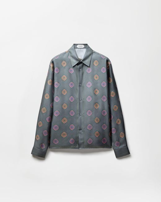 Versace Blue Printed Silk Twill Regular Shirt for men