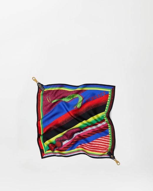 Versace Blue Printed Silk Scarf Charm 55 Cm