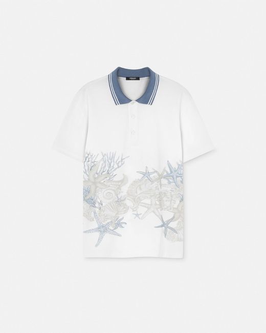Versace White Barocco Sea Graphic Polo Shirt for men