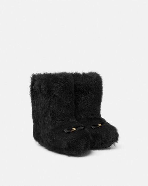 Versace Black Gianni Ribbon Shearling Boots