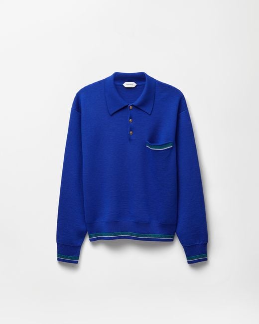 Versace Blue Jacquard Wool Knit Polo Sweater for men