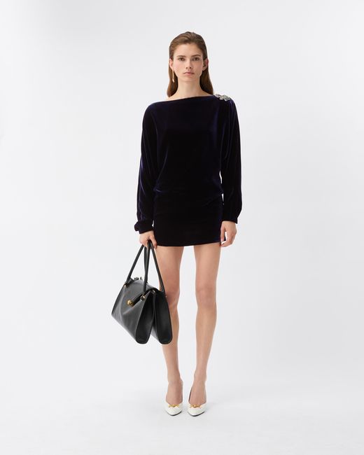 Versace Black Embroidered Velvet Mini Dress